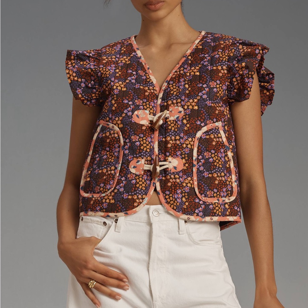 Anthropologie DOLAN Printed Ruffled Toggle Vest